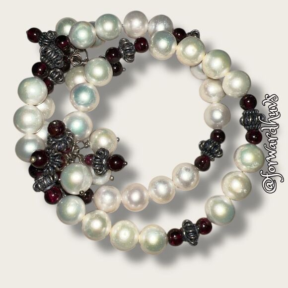 Freshwater Pearls & Garnet Bracelet – Sterling Wire – Appraised $1795 (Insuranc